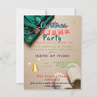 Funny Plaid Cozy Christmas Pajama Party Invitation Feestdagenkaart