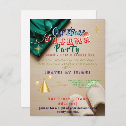 Funny Plaid Cozy Christmas Pajama Party Invitation Feestdagenkaart (Voorkant / Achterkant)