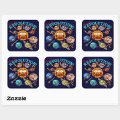 Funny Planet Revolution Solar System Cartoon Vierkante Sticker (Vel)