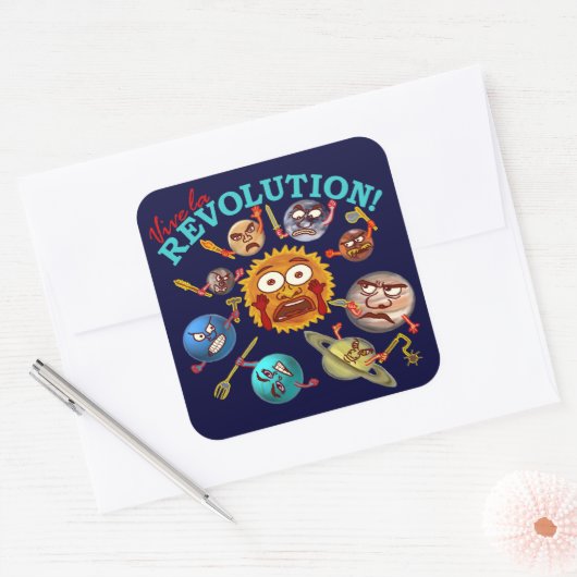 Funny Planet Revolution Solar System Cartoon Vierkante Sticker (Envelop)
