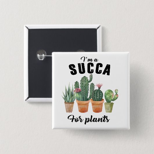 Funny planten succulent potcacti cactus vierkante button 5,1 cm (Voorkant /achterkant)