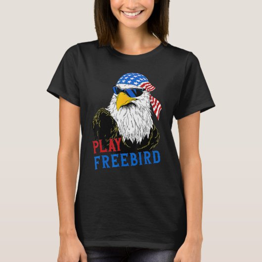 Funny Play Free Bird 4th Of July Bald Eagle Mullet T-shirt (Voorkant)