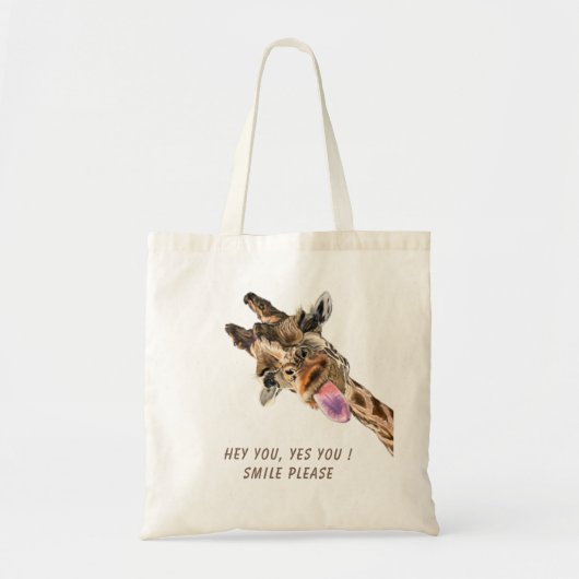 Funny Playful Giraffe Tongue Out Canvas tas - Smil (Voorkant)