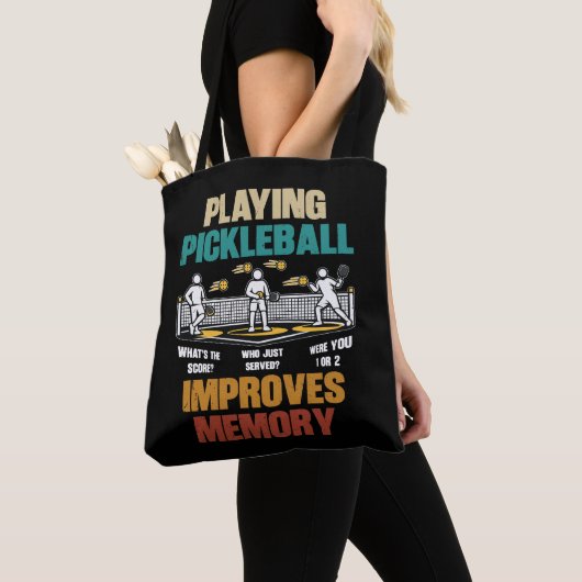 Funny Playing Pickleball Improves Memory Gift Idea Tote Bag (Dichtbij)