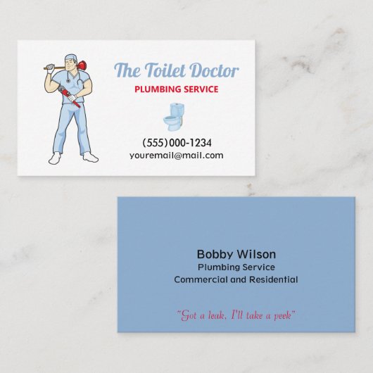 Funny Plumber Doctor Contractor Plumbing Service Visitekaartje (Voorkant / Achterkant)