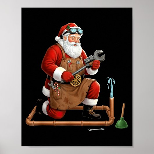 Funny Plumber Santa Christmas Graphic  Poster (Voorkant)