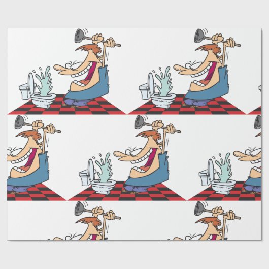 Funny Plumber Unblocking een toilet Cadeaupapier (Vlak)