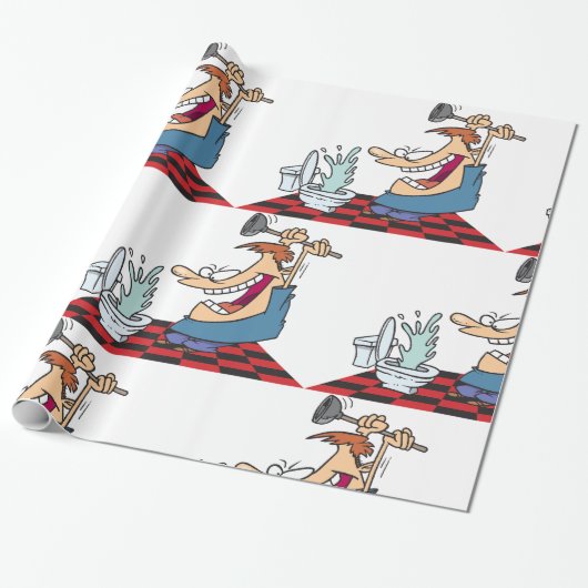 Funny Plumber Unblocking een toilet Cadeaupapier (Uitgerold)