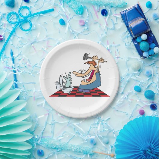 Funny Plumber Unblocking een toilet Papieren Bordje (Feest)