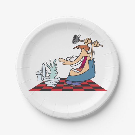 Funny Plumber Unblocking een toilet Papieren Bordje (Voorkant)