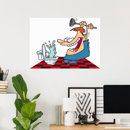 Funny Plumber Unblocking een toilet Poster