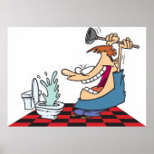 Funny Plumber Unblocking een toilet Poster (Voorkant)