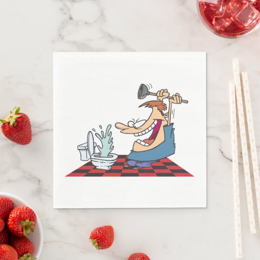 Funny Plumber Unblocking een toilet Servet (Insitu)