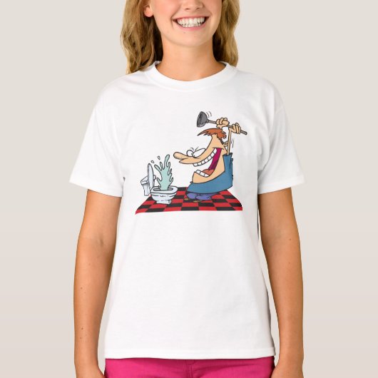 Funny Plumber Unblocking een toilet T-shirt (Voorkant)