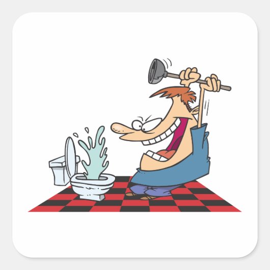 Funny Plumber Unblocking een toilet Vierkante Sticker (Voorkant)