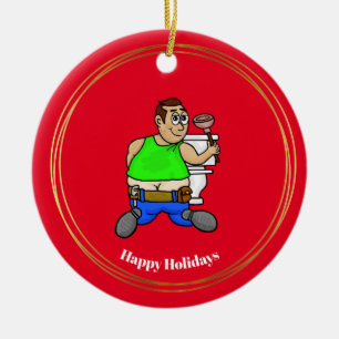 Funny Plumber van de kerstversiering van Toilet Keramisch Ornament