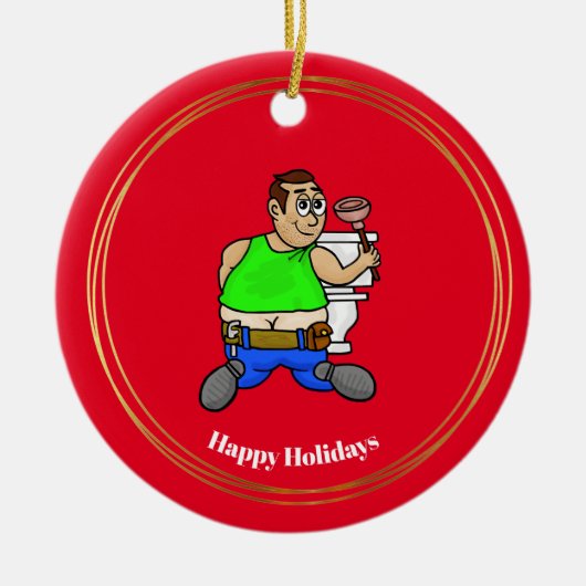 Funny Plumber van de kerstversiering van Toilet Keramisch Ornament (Voorkant)