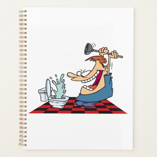Funny Plumber with Toilet Plunge Humor Planner (Voorkant)