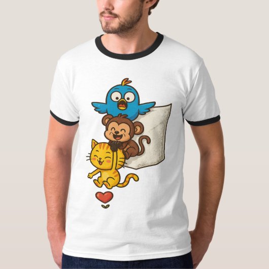 Funny Pocket Cartoon Trio – Cute Hanging T-Shirt (Voorkant)