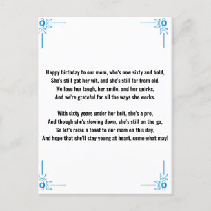 Funny Poem voor 60th Woman Briefkaart