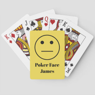 Funny Poker Face Emoji on Yellow Add Jouw naam Pokerkaarten