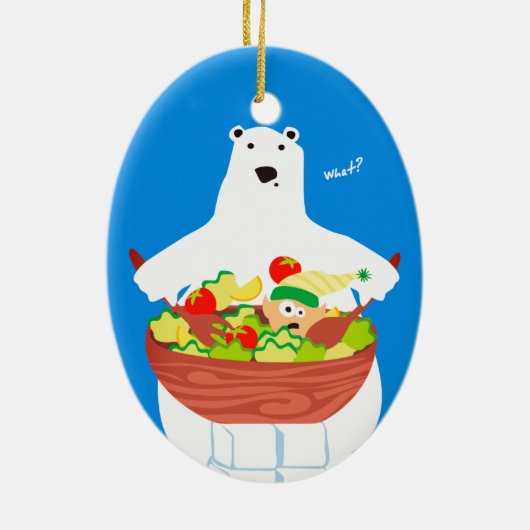 Funny polaire beer elf salade kerstversiering keramisch ornament (Achterkant)