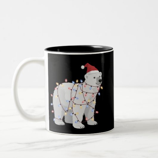 Funny Polar Bear Christmas Animal Lights Lover  Tweekleurige Koffiemok (Links)