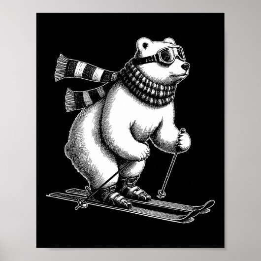 Funny Polar Bear Loves Skiing In The Snow On Ski H Poster (Voorkant)