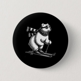 Funny Polar Bear Loves Skiing In The Snow On Ski H Ronde Button 5,7 Cm
