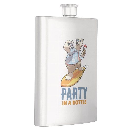 Funny Polar Bear Party In A Bottle Surfer Cartoon Flacon (Rechts)