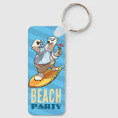 Funny Polar Beer Beach Party Summer Surfer Cartoon Sleutelhanger (Achterkant)