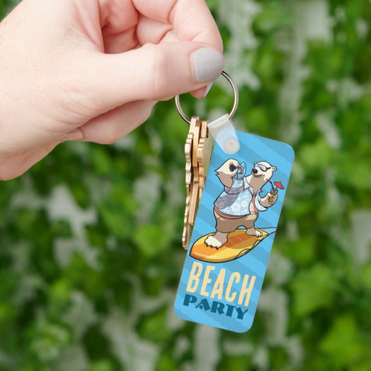 Funny Polar Beer Beach Party Summer Surfer Cartoon Sleutelhanger (Hand)