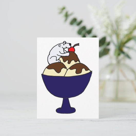 Funny Polar Beer Eet Ice Cream Sundae Briefkaart (Staand voorkant)