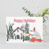 Funny Polar Beer over Snowmobile Feestdagenkaart (Staand voorkant)