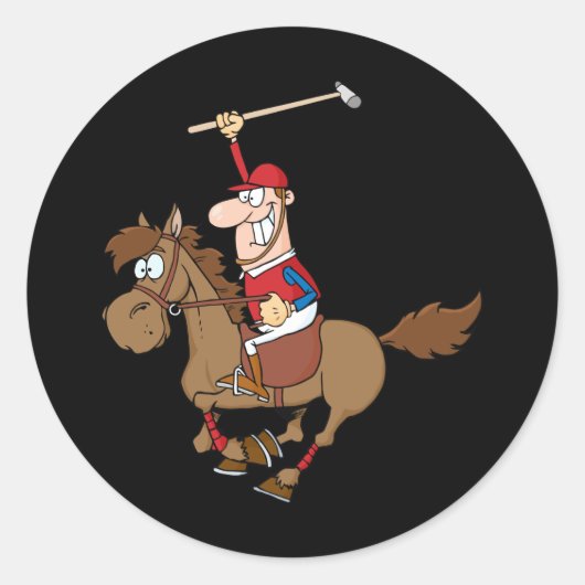Funny Polo racing horse cartoon Ronde Sticker (Voorkant)