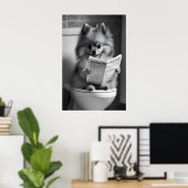 Funny Pomeranian Bathroom Print, Newspaper Reading Poster (Thuiskantoor)