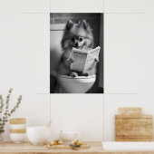 Funny Pomeranian Bathroom Print, Newspaper Reading Poster (Keuken)
