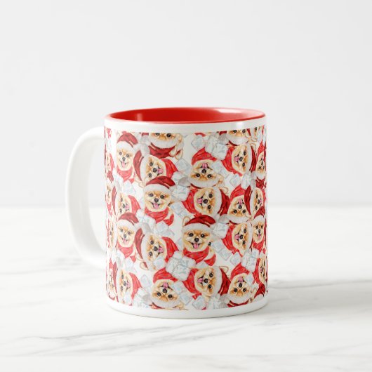 Funny Pomeranian kerstpatroonpatroonpatroon Tweekleurige Koffiemok (Voorkant links)