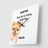 Funny Pomeranian Waterverf Canine Art Vierkante Klok (Hoek)
