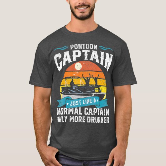 Funny Pontoon Kapitein Boat Lake Boating Beer voor T-shirt (Voorkant)