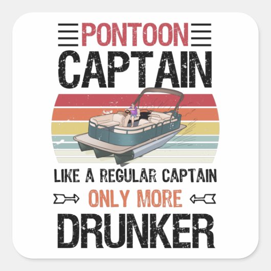 Funny Pontoon Kapitein Pontooning Gift Vierkante Sticker (Voorkant)