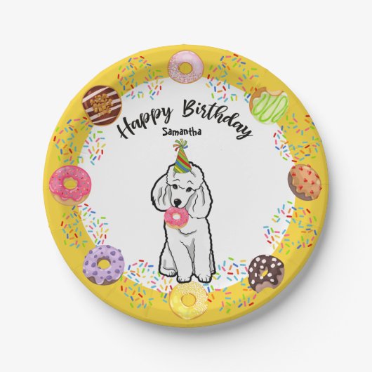 Funny Poodle Dog Donuts Birthday Party Papieren Bordje (Voorkant)