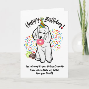 Funny Poodle Pet Dog Birthday Card Donuts