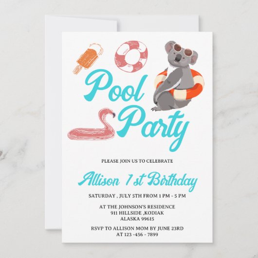 Funny Pool Party Birthday Kaart (Voorkant)