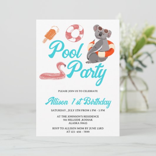 Funny Pool Party Birthday Kaart (Staand voorkant)