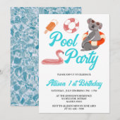 Funny Pool Party Birthday Kaart (Voorkant / Achterkant)