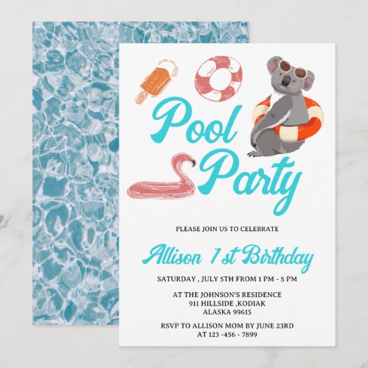 Funny Pool Party Birthday Kaart (Voorkant / Achterkant)