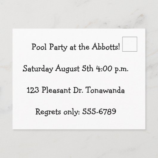 Funny Pool Party Invitations Briefkaarten (Achterkant)