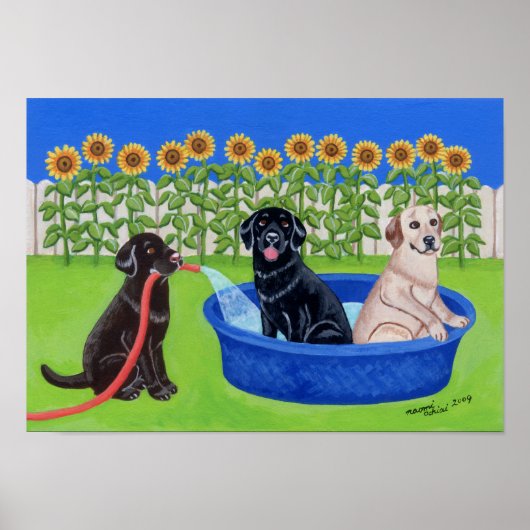 Funny Pool Party Labradors Artwork Poster (Voorkant)