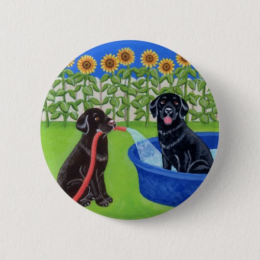 Funny Pool Party Labradors Ronde Button 5,7 Cm (Voorkant)